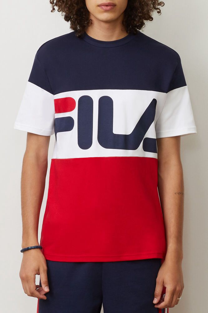 Fila T-Shirt Mens Navy/White/Red - Vialli - Philippines 5746183-PA